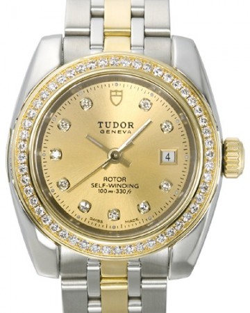 AAA Replica Tudor Classic Date Champagne Dial Yellow Gold Strap Ladies Watch 22023-1