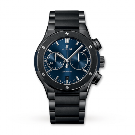 Swiss Hublot Classic Fusion Chronograph Ceramic Blue Bracelet 520.CM.7170.CM 45mm