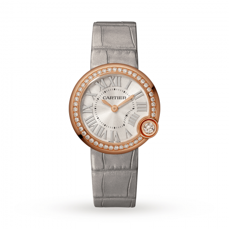 Swiss Ballon Blanc de Cartier watch, 30 mm, rose gold, diamonds, leather