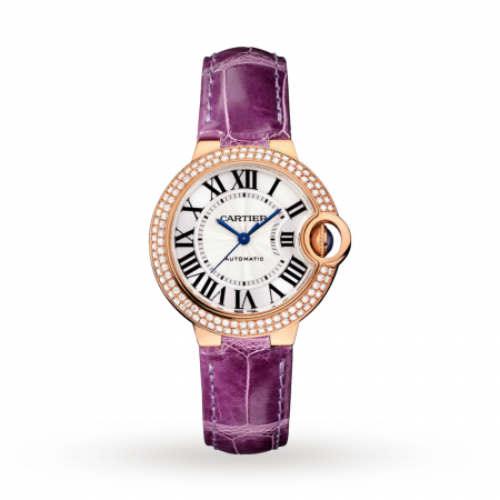 Swiss Ballon Bleu De Cartier Watch, 33 mm, 18K Rose Gold, Diamonds, Leather