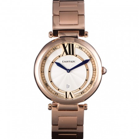 Cartier Ballon Bleu Rose Gold Stainelss Steel Strap White Dial 621453