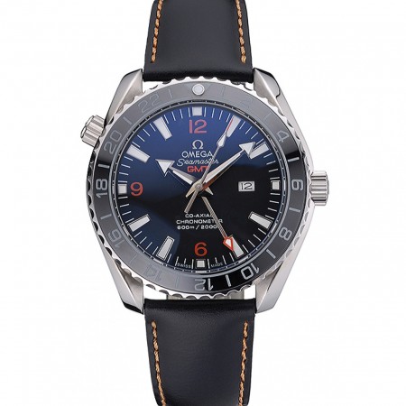 Omega Seamaster Planet Ocean GMT Black Dial Black Leather Band 622393