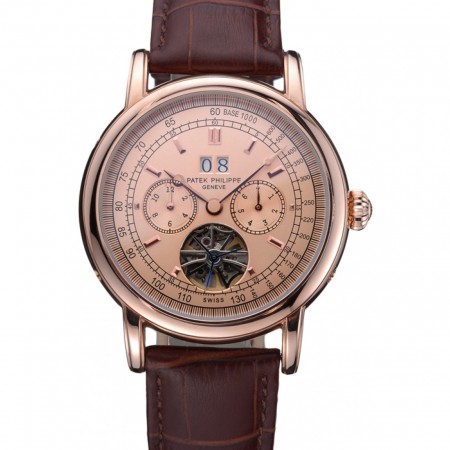 Patek Philippe Geneve Grand Complications Rose Dial Tourbillon Brown Leather Band 622158