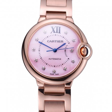 Swiss Cartier Ballon Bleu de Cartier Pink Diamond Dial Gold Bracelet 622556