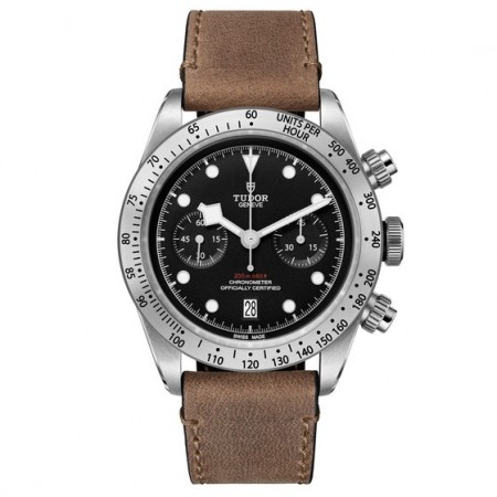 AAA Replica Tudor Heritage Black Bay Chrono Calfskin Strap Watch 79350-001