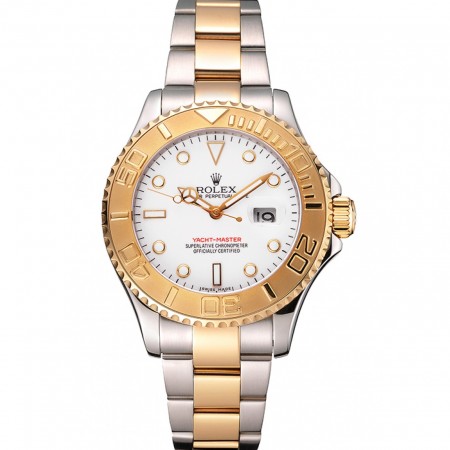 Rolex Yacht-Master White Dial Gold Bezel Stainless Steel Case Two Tone Bracelet