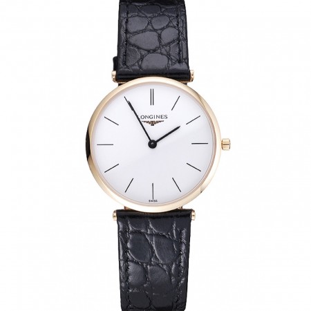 Longines La Grande Classique White Dial Black Leather Strap Homme 622115