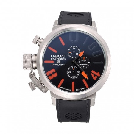 U-Boat 1001 Orange On Black Dial Stainless Steel Case Rubber Bracelet 622716
