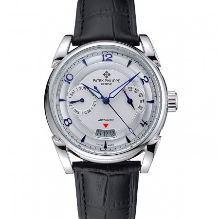 Patek Philippe Complications Chronograph White Dial Silver Case Black Leather Bracelet 1454237