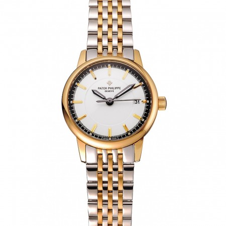 Patek Philippe Calatrava Ladies White Dial Yellow Gold Case Two Tone Bracelet 1453828