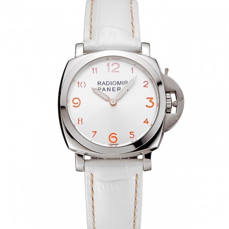 Panerai Radiomir White Dial Stainless Steel Case White Leather Strap 1453805