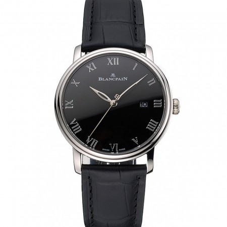 Blancpain Villeret Ultra Slim Black Dial Stainless Steel Case Black Leather Strap
