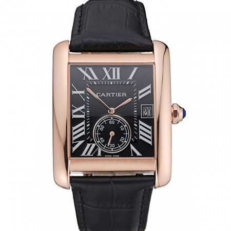 Cartier Tank MC Black Dial Gold Case Black Leather Strap 622580