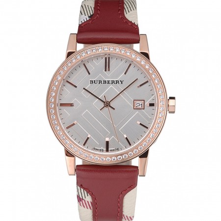 Burberry The City Classic Diamonds Case Silver Dial Red Bracelet 622570