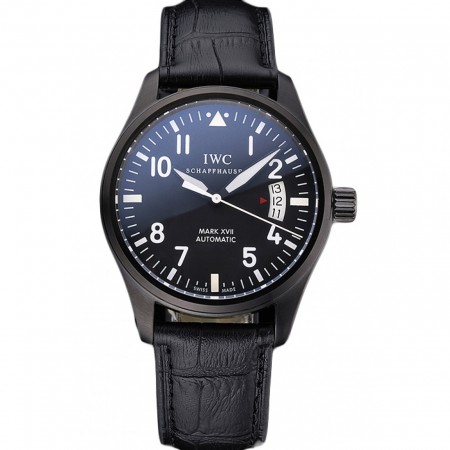 Swiss IWC Mark XVII Black Steel Case Black Dial Black Leather Bracelet 622667