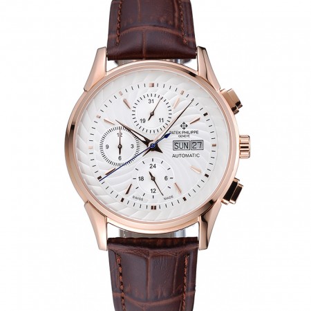 Patek Philippe Grand Complications White Dial Gold Case Brown Leather Bracelet 1454239