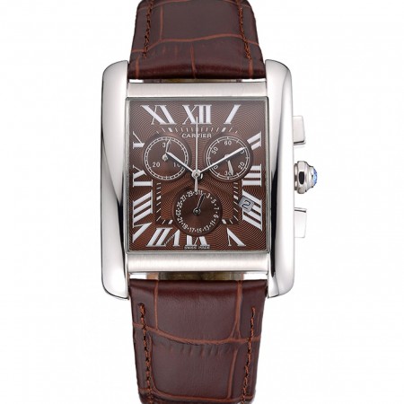 Cartier Tank MC Brown Dial Stainless Steel Case Brown Leather Bracelet 622692