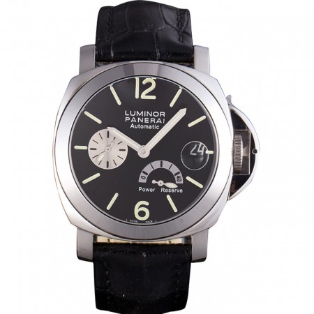 Panerai Luminor Power Reserve Black Dial Black Leather Bracelet