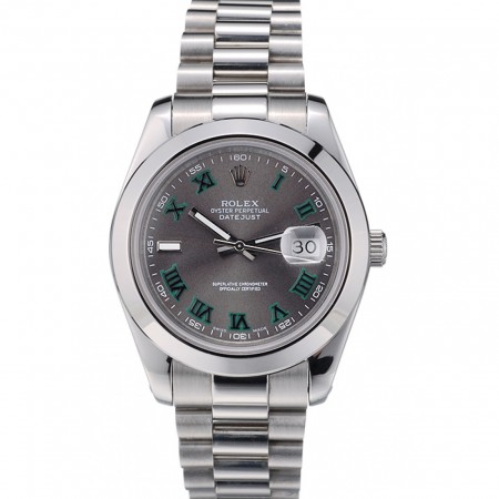 Rolex Swiss DateJust Polished Stainless Steel Bezel Grey Dial 42000