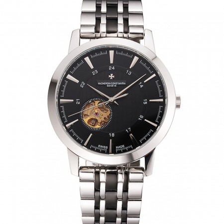 Vacheron Constantin Tourbillon Black Dial Stainless Steel Case Two Tone Steel Black Bracelet