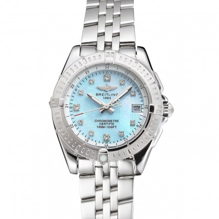 Breitling Colt Lady Light Blue Dial Diamond Hour Marks Stainless Steel Case And Bracelet