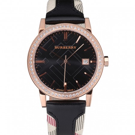 Burberry The City Classic Diamonds Case Black Dial Black Bracelet 622569