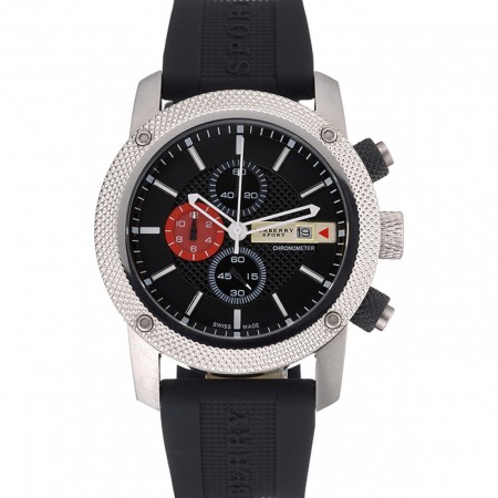 Round Burberry Sport Chronograph White Case Black Dial Black Rubber Bracelet 622618