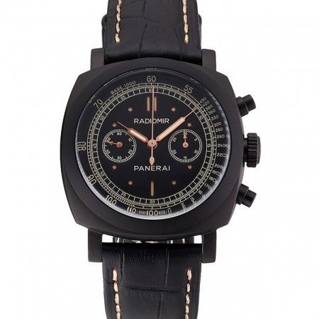 Swiss Panerai Radiomir 1940 Chronograph Black Dial Black Ionized Case Black Leather Strap