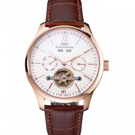 IWC Portofino Tourbillon White Dial Rose Gold Case Broen Leather Strap