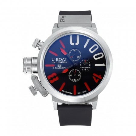 U-Boat 1001 Red On Black Dial Stainless Steel Case Rubber Bracelet 622712