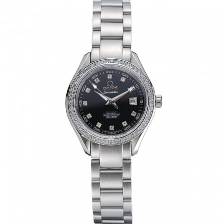 Omega Seamaster Aqua Terra Black Dial Diamond Case Stainless Steel Bracelet 622449