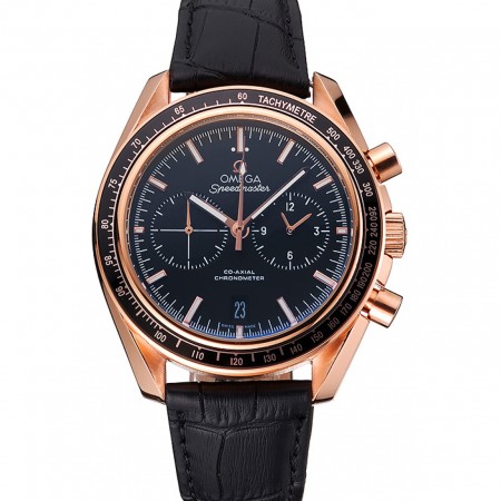 Omega Speedmaster Black Dial Gold Case Black Leather Strap 622809