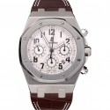 Swiss Audemars Piguet Royal Oak Chronograph White Dial Stainless Steel Case Brown Leather Strap 622864