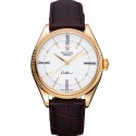 Rolex Cellini White Dial Gold Case Brown Leather Strap 622833