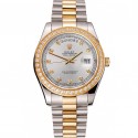 Swiss Rolex Day-Date White Dial Gold Diamond Case Two Tone Stainless Steel Bracelet 1453971