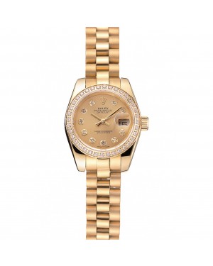 Swiss Rolex Lady-Datejust Champagne Dial Diamond Bezel Gold Bracelet 1454095