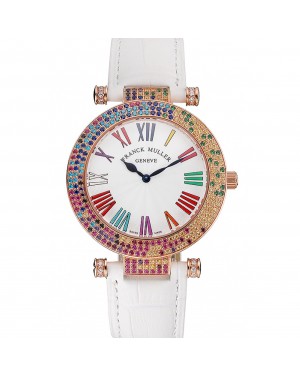 Franck Muller Double Mistery 4 Saisons White Dial Rose Gold Case White Leather Strap