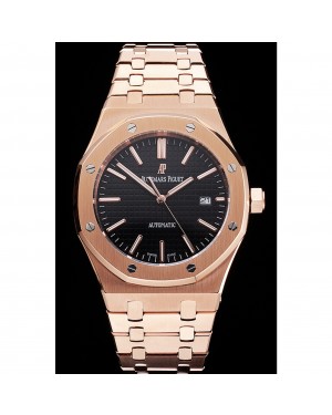 Swiss Audemars Piguet Royal Oak Black Dial Rose Gold Case And Bracelet