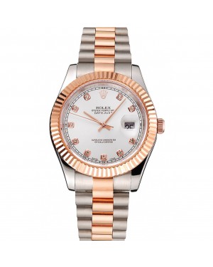 Swiss Rolex Datejust White Dial Rose Gold Bezel Stainless Steel Case Two Tone Bracelet