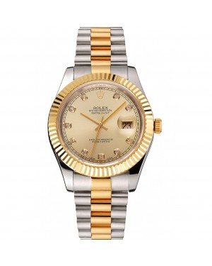 Swiss Rolex Datejust Gold Dial And Bezel Stainless Steel Case Two Tone Bracelet