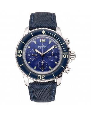Swiss Blancpain Fifty Fathoms Flyback Chronograph Blue Dial Blue Bezel Stainless Steel Case Blue Canvas Strap