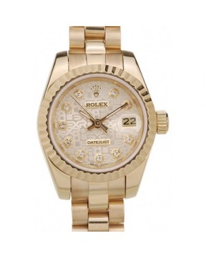 Rolex DateJust Ribbed Pattern Gold Bezel Gold Dial