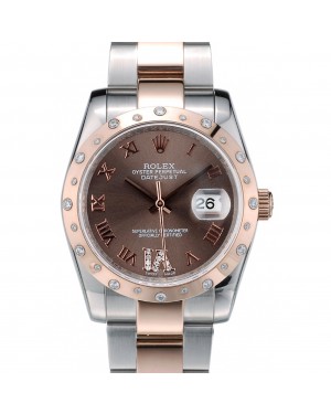 Rolex DateJust Brushed Stainless Steel Case Brown Dial Diamond Plated 41994