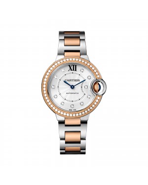 Swiss Ballon Bleu de Cartier watch, 33 mm, rose gold, steel, diamonds