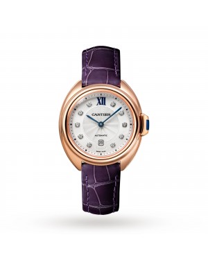 Swiss Clé de Cartier watch, 31 mm, rose gold, leather, diamonds