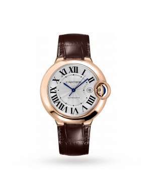 Swiss Ballon Bleu de Cartier watch, 42 mm, pink gold, leather, sapphire