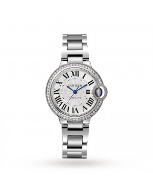 Swiss Ballon Bleu de Cartier watch, 33 mm, steel, diamonds