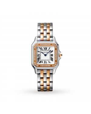 Swiss Panthère de Cartier watch, Medium model, rose gold and steel, diamonds