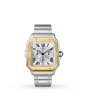 Swiss Santos de Cartier Chronograph watch, XL model, chronograph, gold and steel, interchangeable metal and rubber bracelets