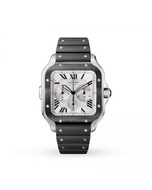 Swiss Santos de Cartier Chronograph watch, XL model, chronograph, steel and ADLC, interchangeable rubber and leather bracelets